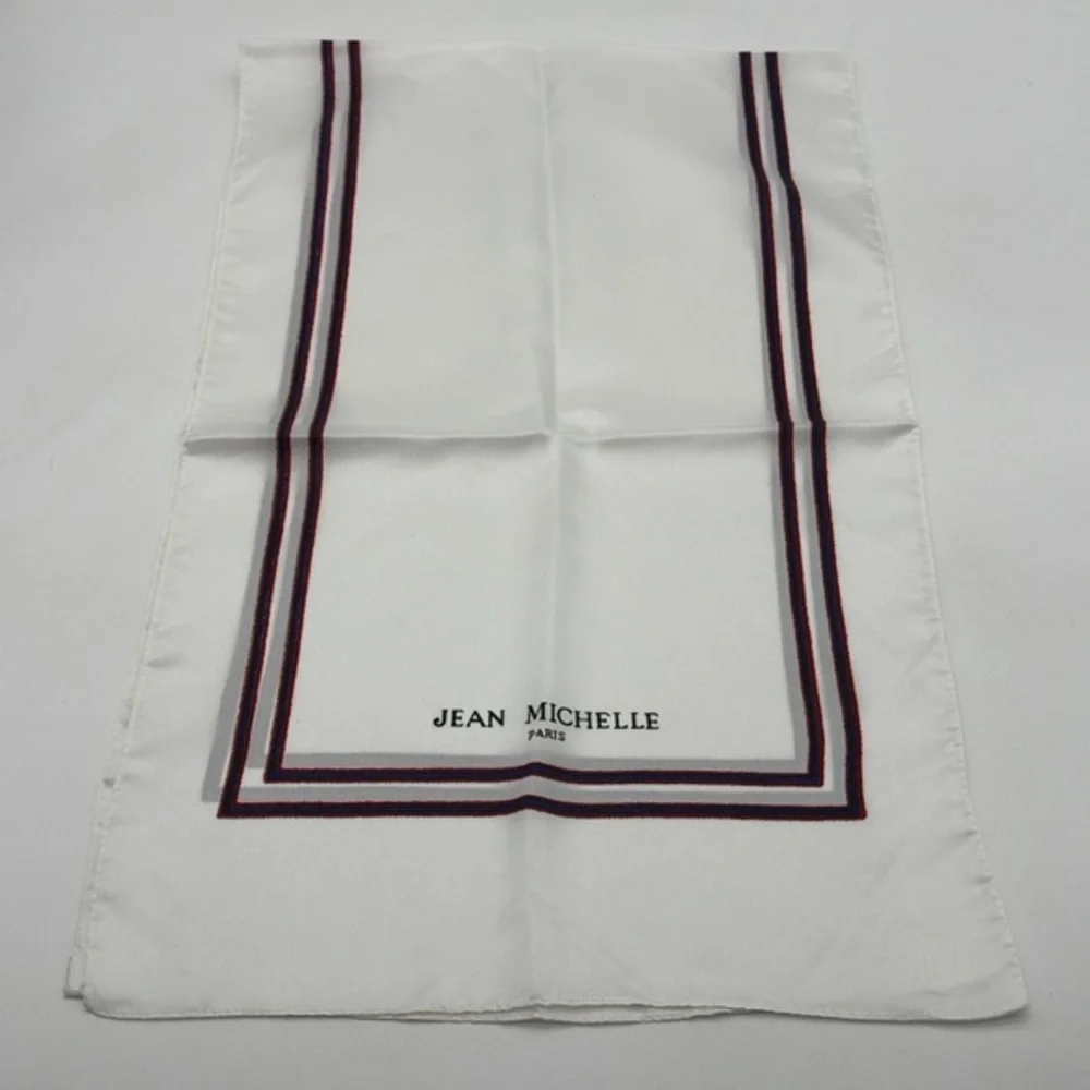 Jean Michelle Paris White Navy Red Striped  Scarf‎ 42 X 13 Inches.